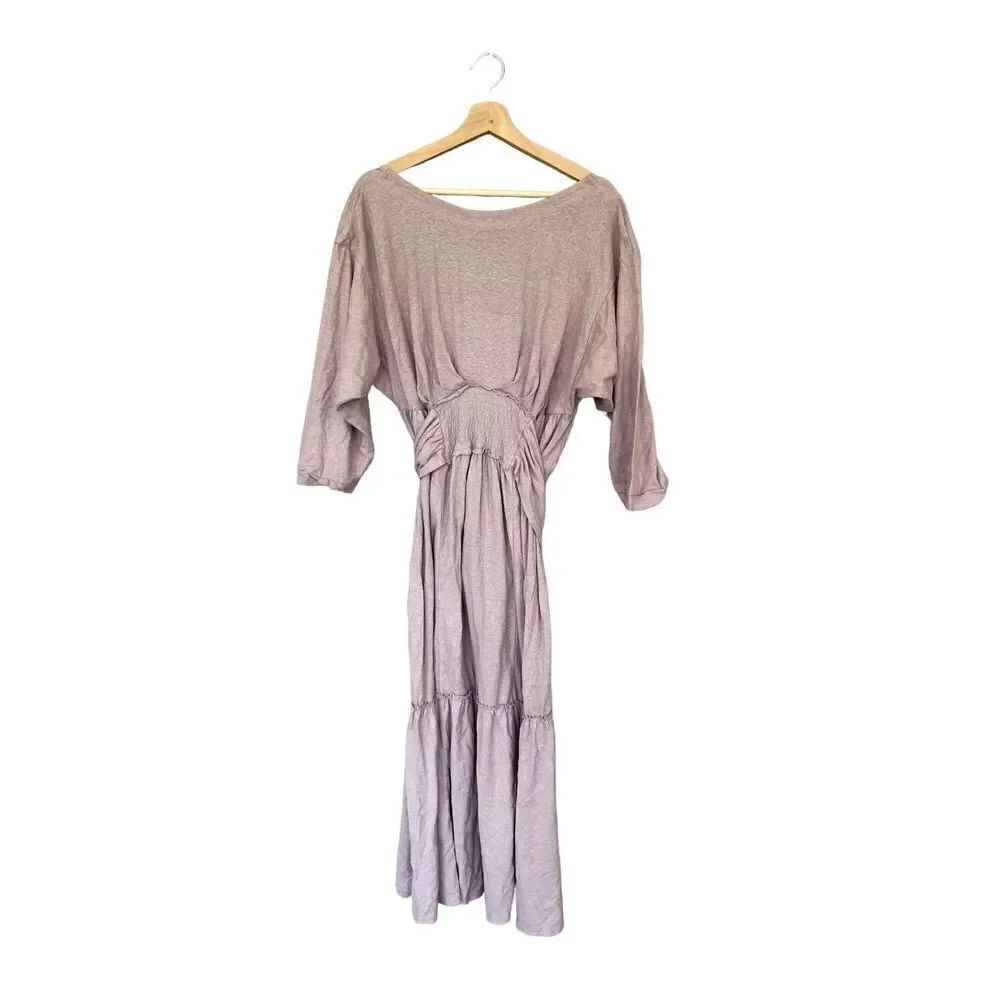 Free People Women's Gray Purple Dropped Shoulder A-Line Tiered Dress Size S NWOT